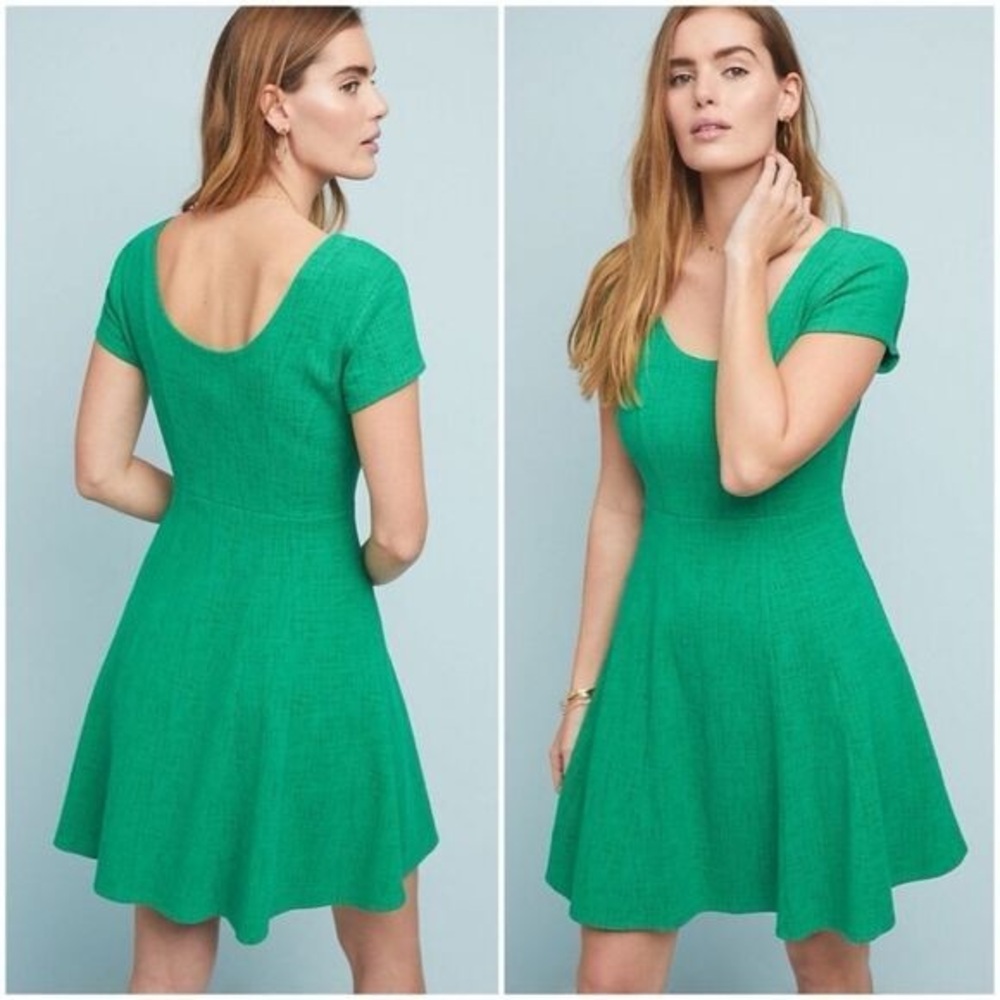 MAEVE ANTHROPOLOGIE Medium Nova Skater Textured Dress Kelly Green XL fit flare